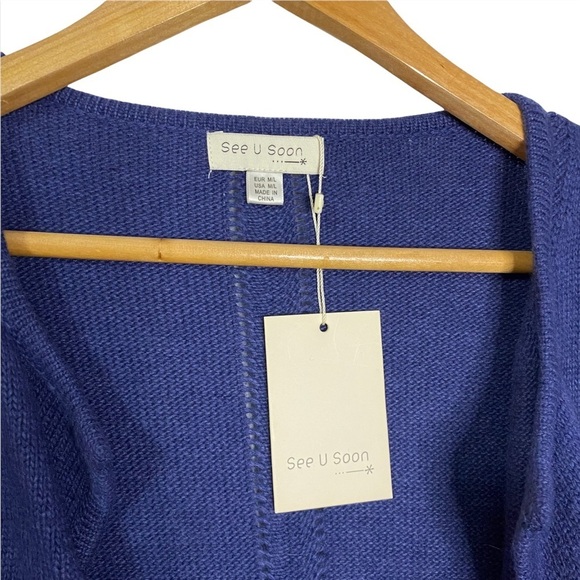 See U Soon Navy Blue Angrora Blend Knit Long Cardigan Pockets Medium Large - Picture 3 of 14